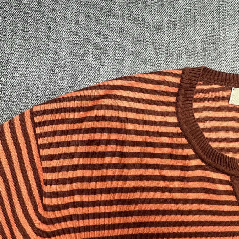 Olzen Knit Sweater Mens 105 Large Orange Brown‎ Striped Short Sleeve